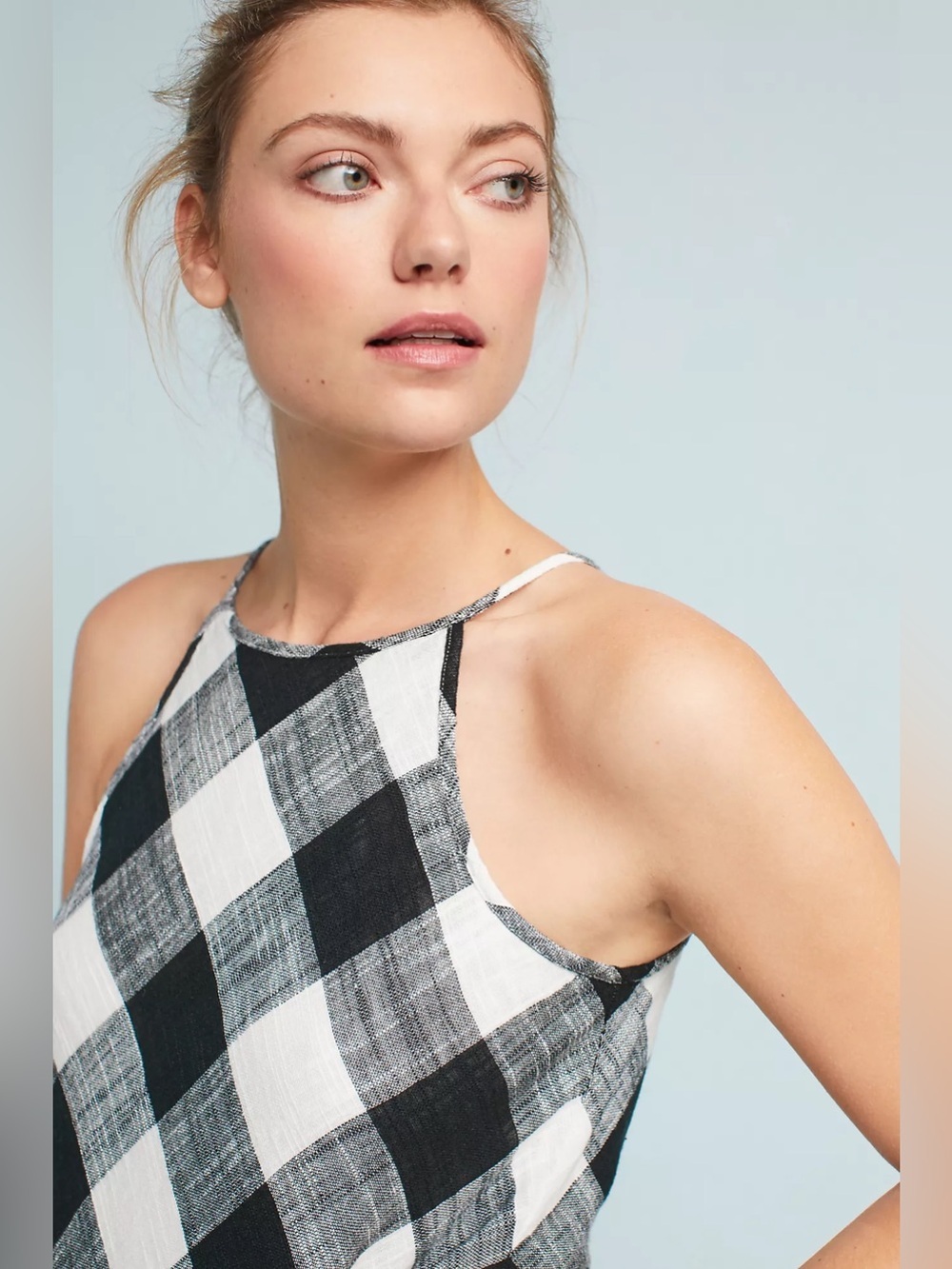 Cloth & Stone Buffalo Plaid Fringe Hem Swing Dress Lined Black White Size Small - Picture 5 of 15